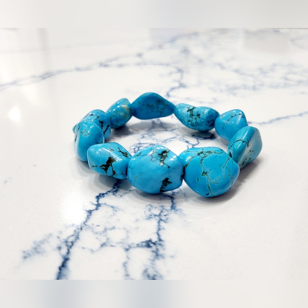 Turquoise Nugget Stretch Bracelet - Picture 8 of 13